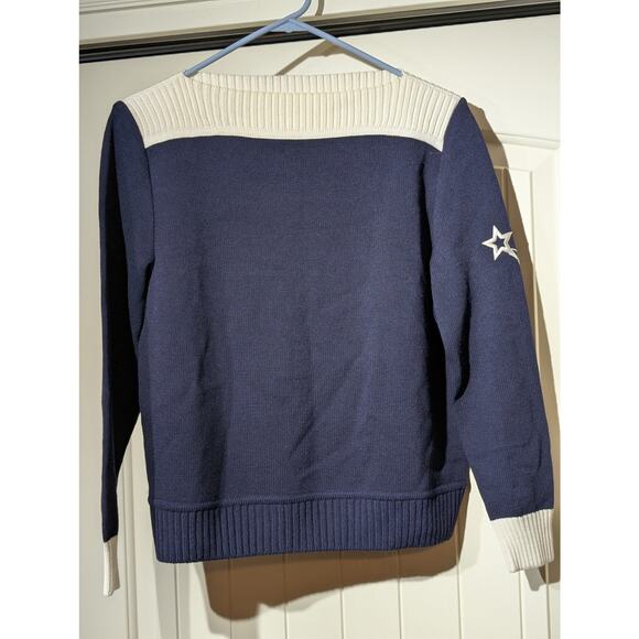 St. John Sportswear Logo By Marie Gray Navy Cream Star Logo Sleeve Sweater Sz S - Picture 15 of 15